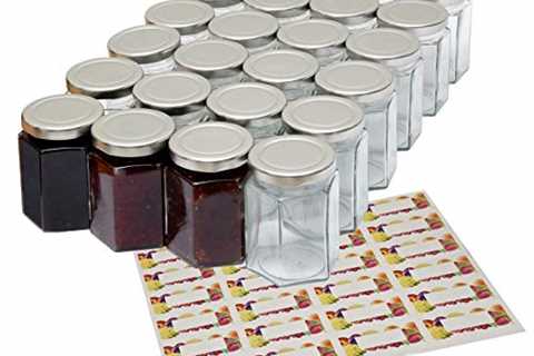 Better Bottles 8oz Hexagonal Jam Jar with Silver Lid (Pack of 24) with 24 sticker labels