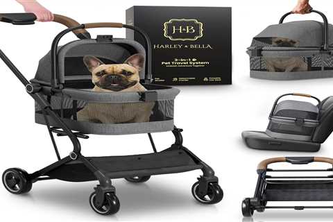 Harley & Bella 3 in 1 Pet Stroller - Folding Dog & Cat Stroller with Carrier & Storage Basket