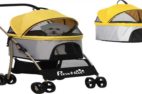 PawHut 3 in 1 Dog Stroller - Versatile Pet Pushchair for Small Dogs - Yellow
