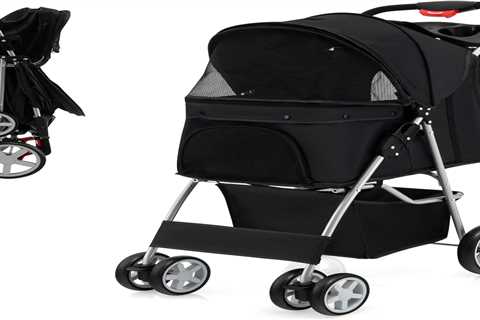 COSTWAY Folding Pet Stroller | Safe Dog & Cat Travel Pushchair with Canopy